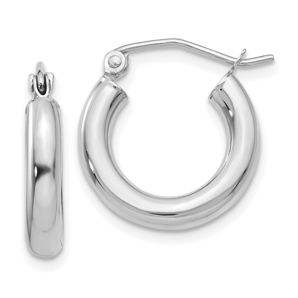 10k White Gold Polished 3mm Lightweight Tube Hoop Earrings