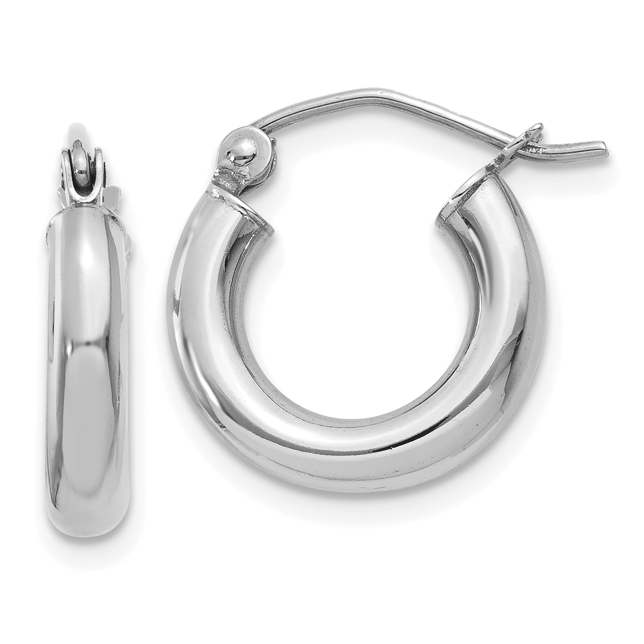 10k White Gold Polished 3mm Lightweight Tube Hoop Earrings Main image