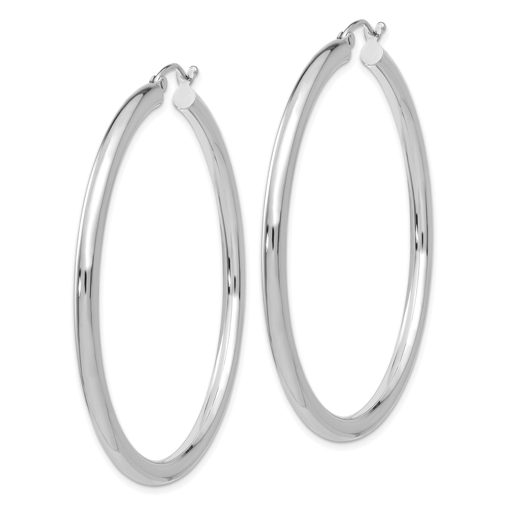 10 Karat White Gold Polished 3mm Tube Hoop Earrings - View 2