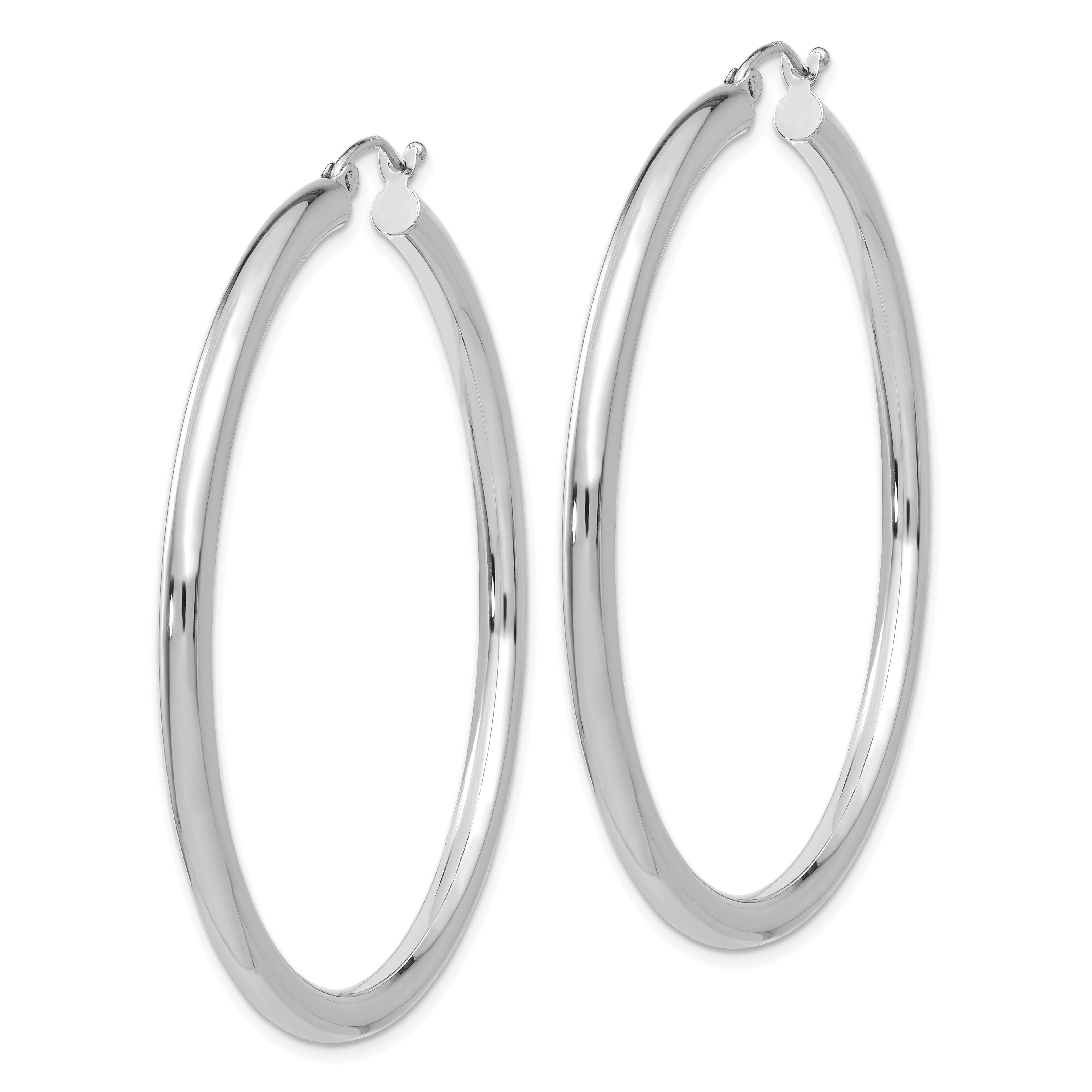 10 Karat White Gold Polished 3mm Tube Hoop Earrings - View 2