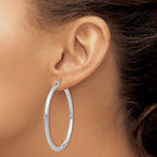 10 Karat White Gold Polished 3mm Tube Hoop Earrings - View 3