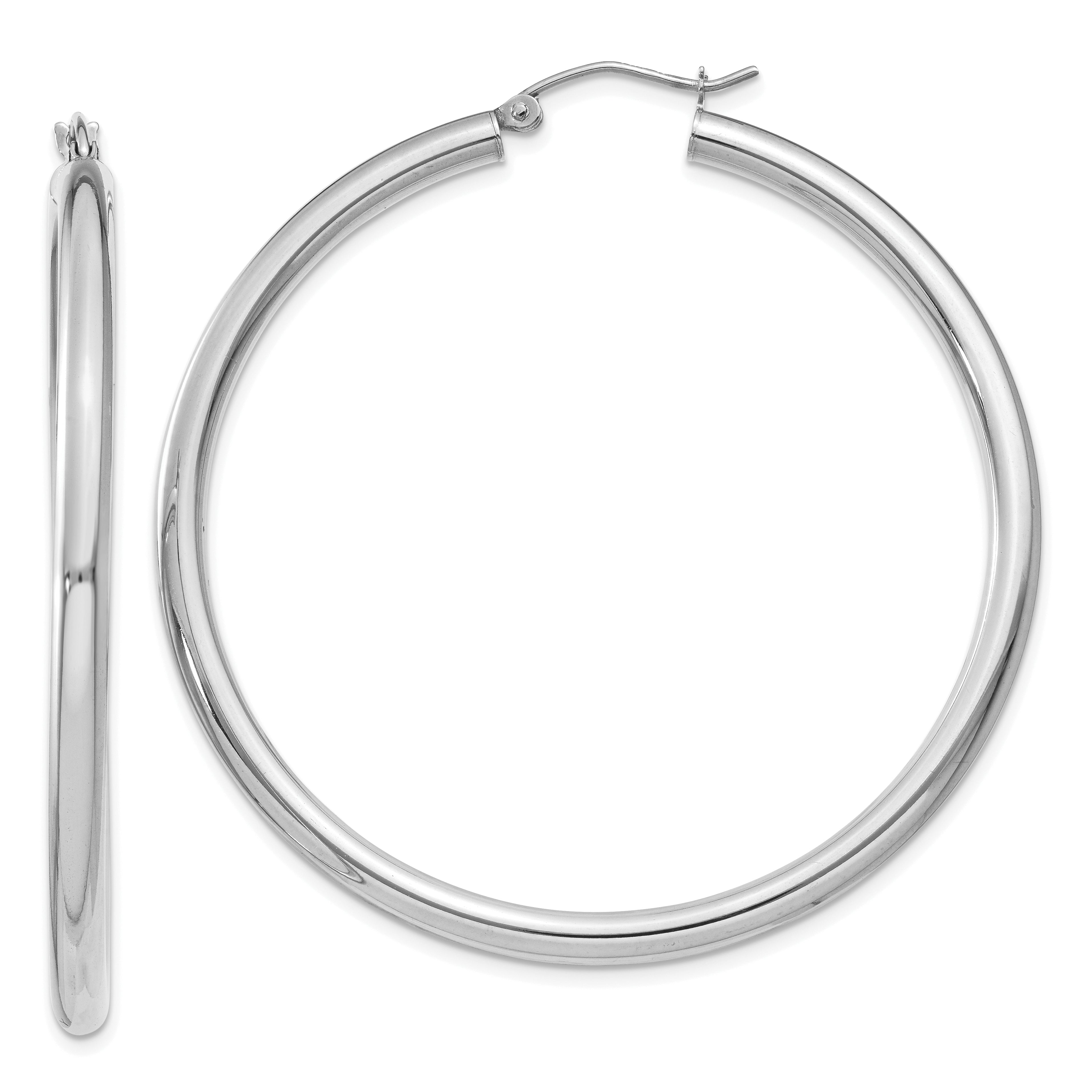 10 Karat White Gold Polished 3mm Tube Hoop Earrings | Sophia Jewelers Main image