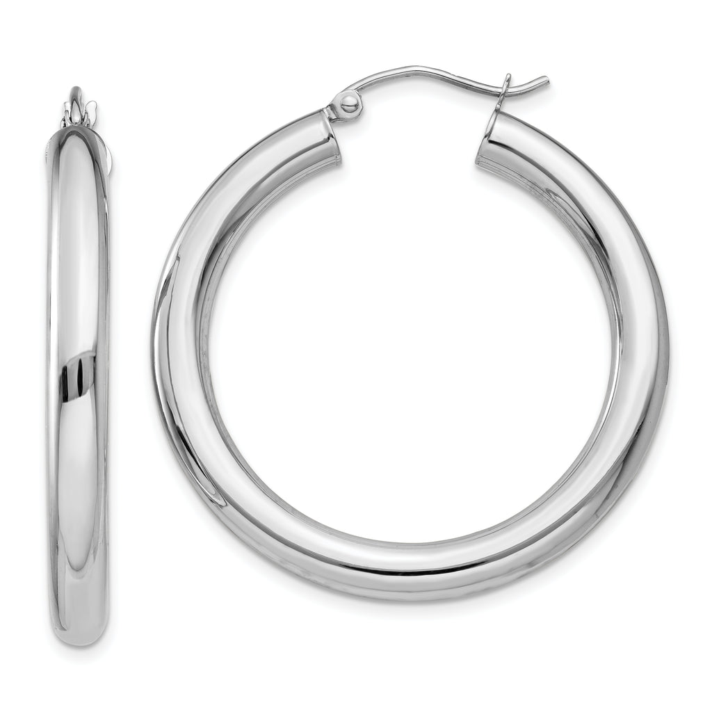 10k White Gold Polished 4mm Lightweight Tube Hoop Earrings