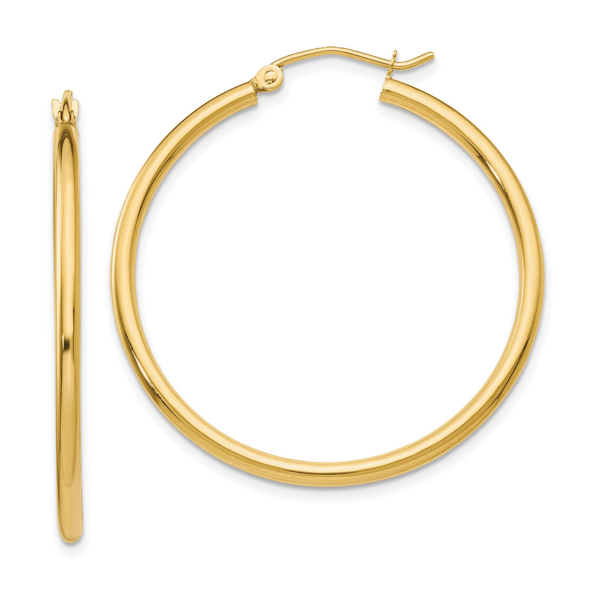 Tube Hoop Earrings in 10K Yellow Gold, 2x35mm Lightweight - Sophia Jewelers Main image