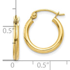 10K Polished 2mm Lightweight Tube Hoop Earrings