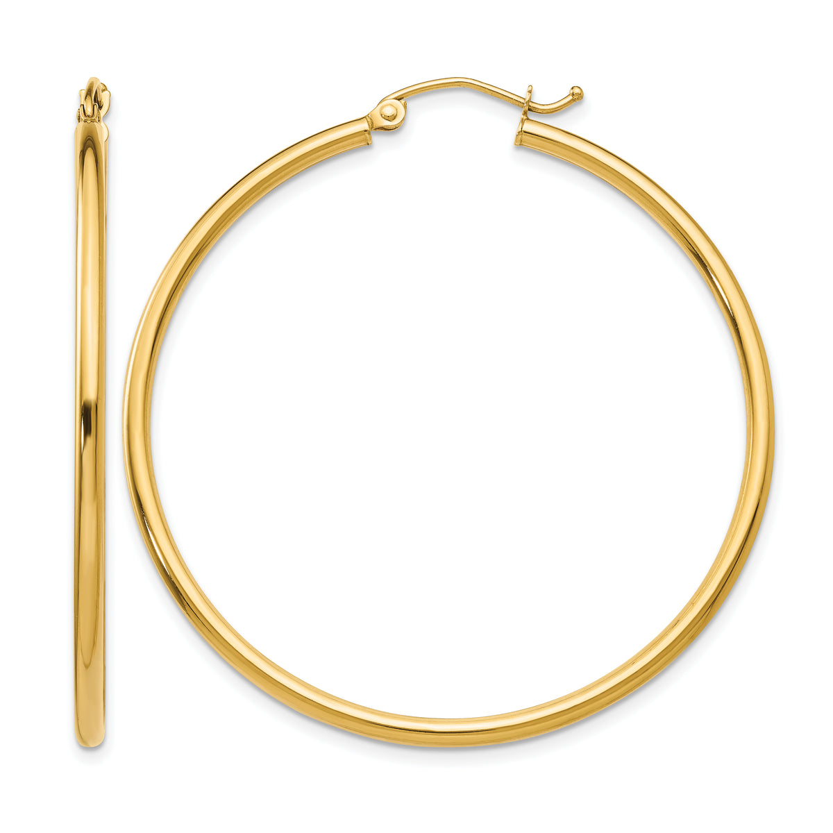 10K Polished 2mm Tube Hoop Earrings