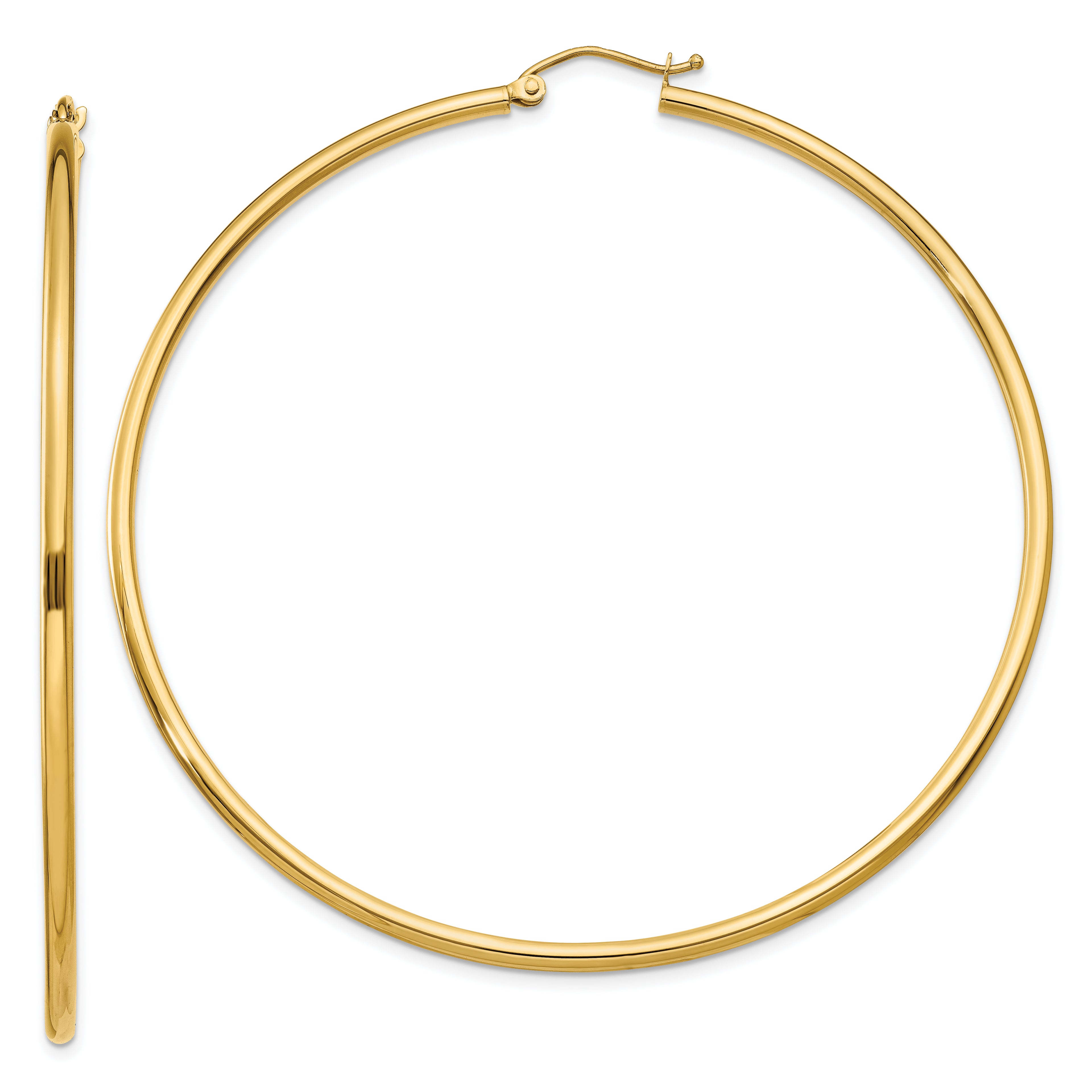 10K Polished 2mm Lightweight Tube Hoop Earrings