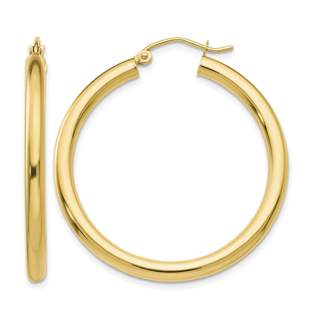 Tube Wire Closure Hoop Earrings in 10K Yellow Gold, 35mm - Sophia Jewelers