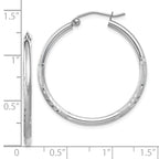 10k White Gold Satin and Diamond-cut 2mm Round Hoop Earrings