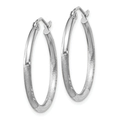 10k White Gold Satin and Diamond-cut 2mm Round Hoop Earrings