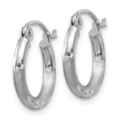 10k White Gold Satin and Diamond-cut 2mm Round Hoop Earrings