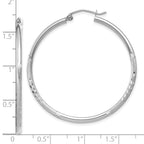 10k White Gold Satin and Diamond-cut 2mm Round Hoop Earrings