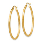 10k Satin and Diamond-cut 2mm Round Tube Hoop Earrings