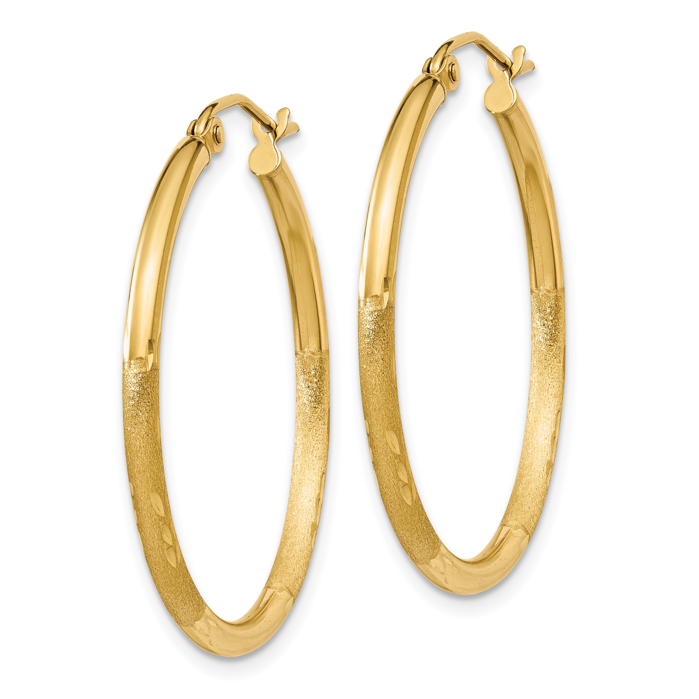 10k Satin and Diamond-cut 2mm Round Tube Hoop Earrings Secondary image