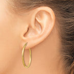 10k Satin and Diamond-cut 2mm Round Tube Hoop Earrings