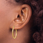 10k Satin and Diamond-cut 2mm Round Tube Hoop Earrings