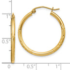 10k Satin and Diamond-cut 2mm Round Tube Hoop Earrings