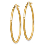 10k Satin and Diamond-cut 2mm Round Tube Hoop Earrings
