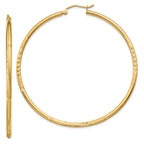 10k Satin and Diamond-cut 2mm Round Tube Hoop Earrings