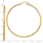 10k Satin and Diamond-cut 2mm Round Tube Hoop Earrings