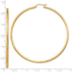 10k Satin and Diamond-cut 2mm Round Tube Hoop Earrings