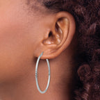 10k White Gold Diamond-cut 2mm Round Tube Hoop Earrings