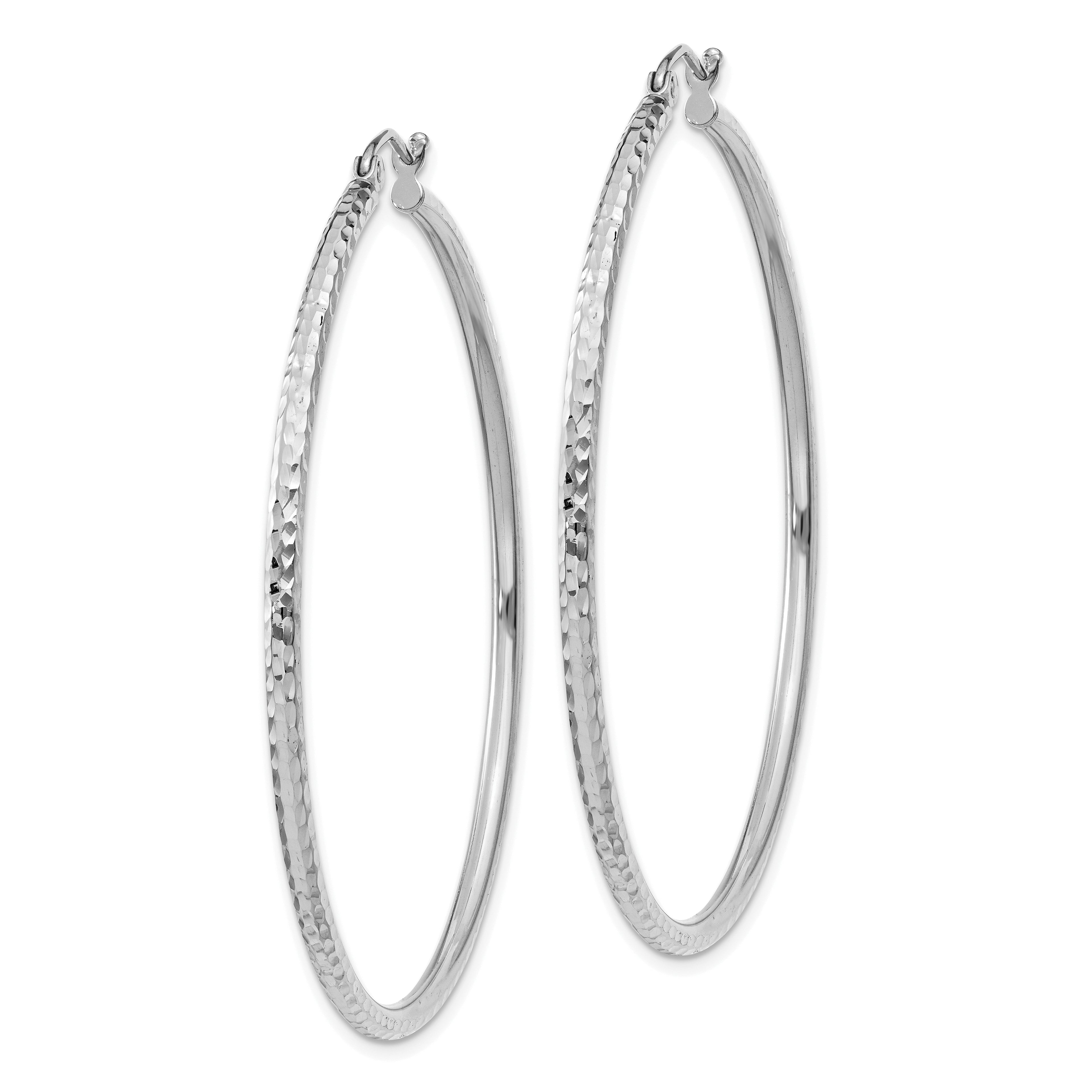 10k White Gold Diamond-cut 2mm Round Tube Hoop Earrings Secondary image