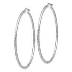 10k White Gold Diamond-cut 2mm Round Tube Hoop Earrings