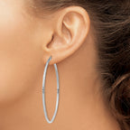 10k White Gold Diamond-cut 2mm Round Tube Hoop Earrings