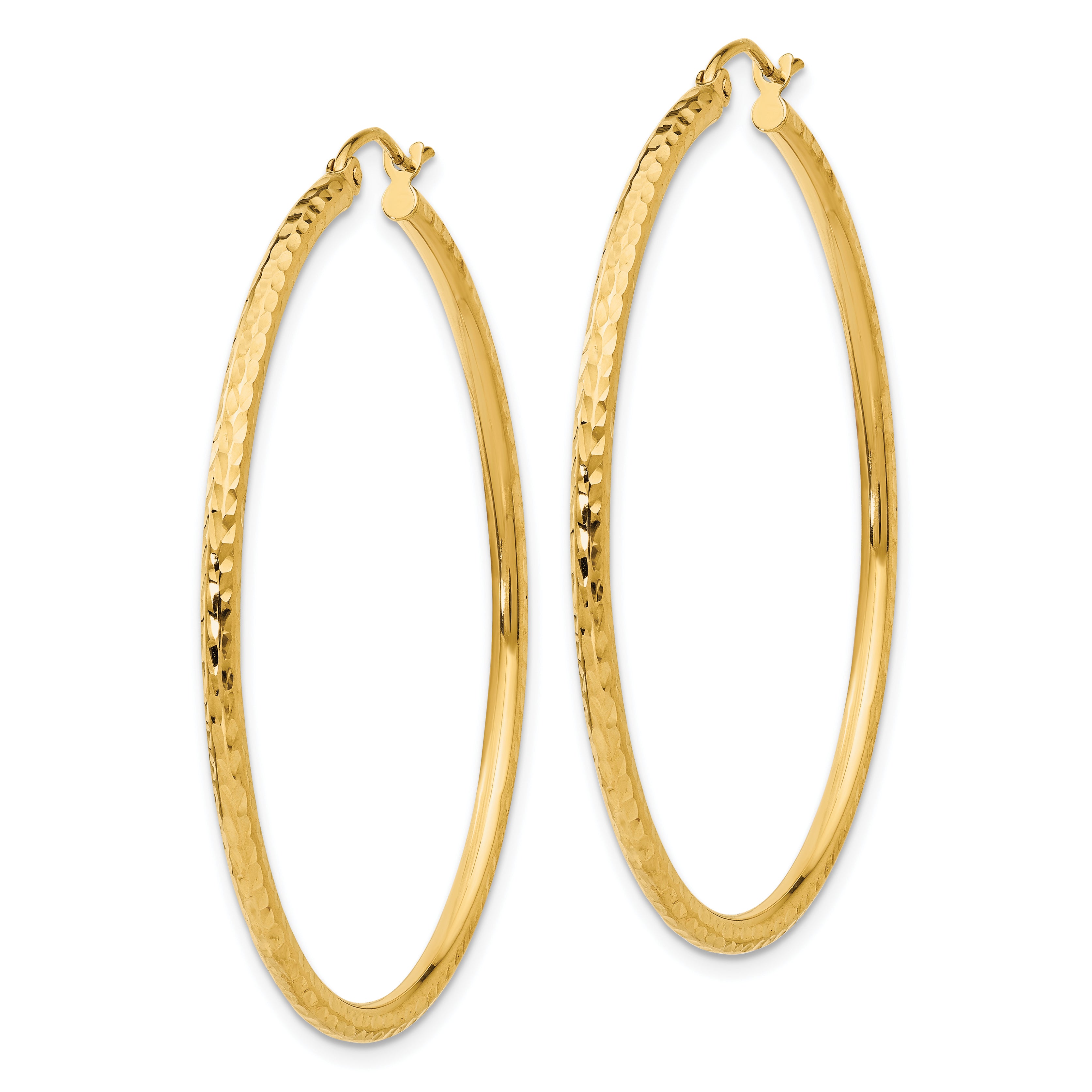 10k Diamond-cut 2mm Round Tube Hoop Earrings Secondary image