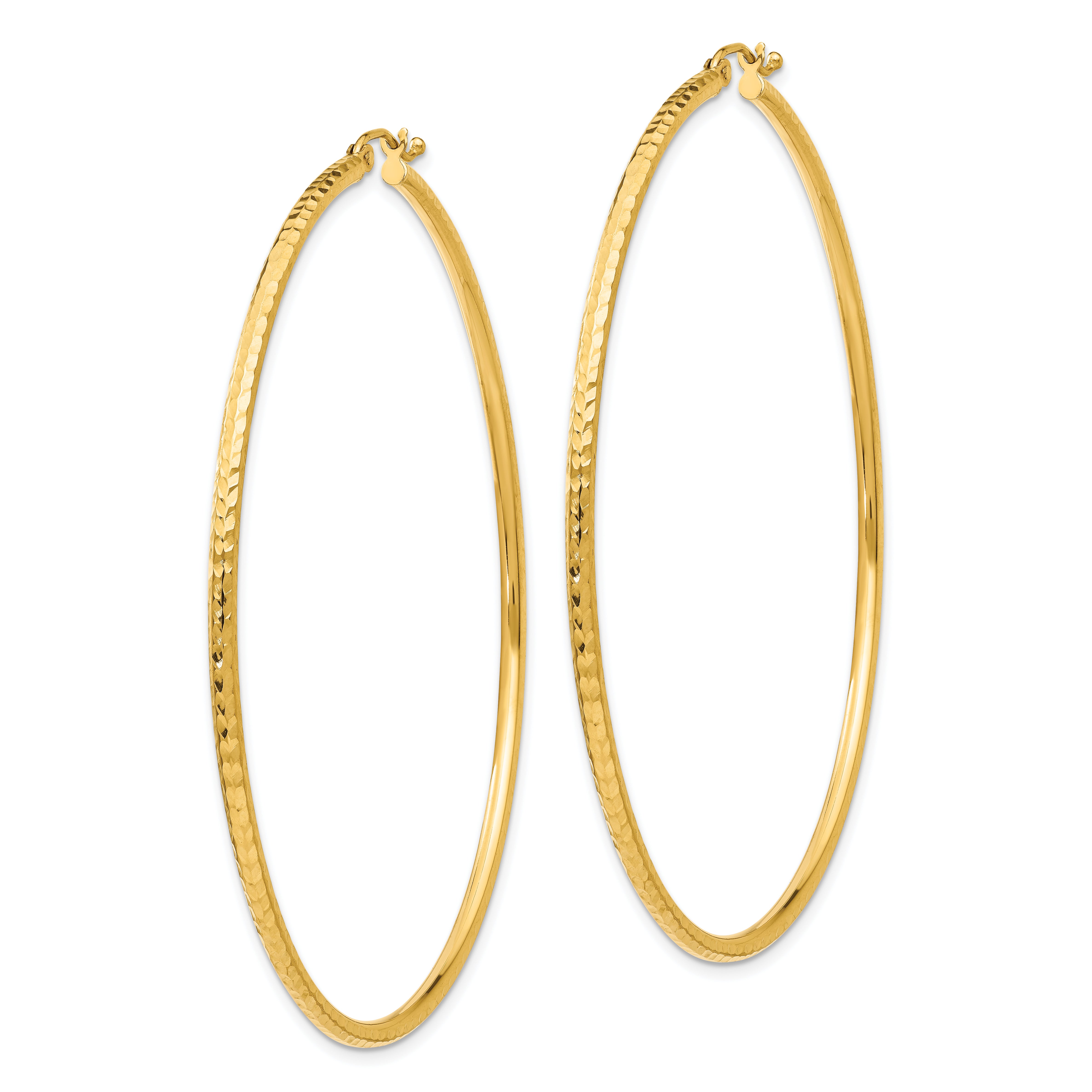 10k Diamond-cut 2mm Round Tube Hoop Earrings Secondary image