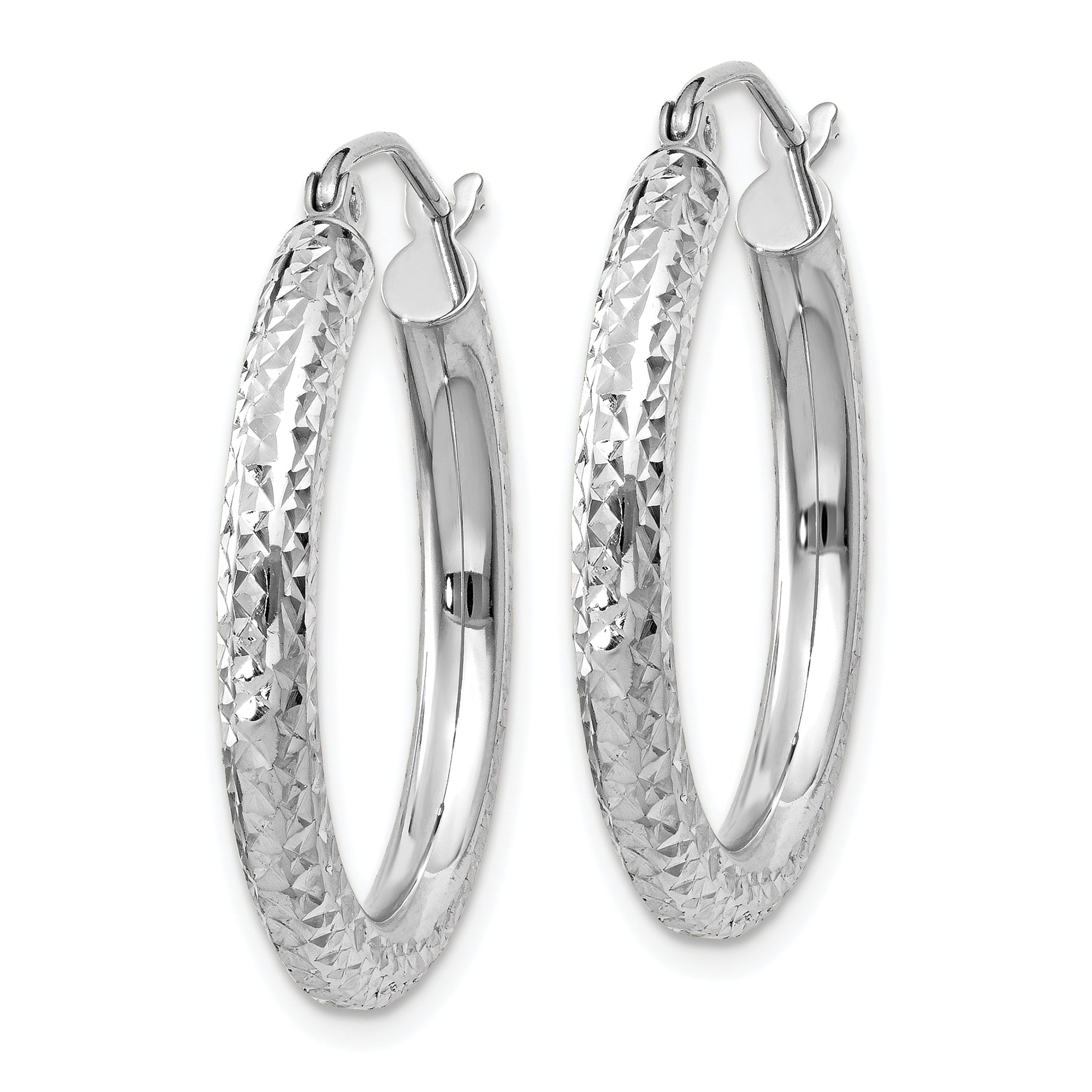 10k White Gold Diamond-cut 3mm Round Hoop Earrings Secondary image