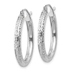 10k White Gold Diamond-cut 3mm Round Hoop Earrings
