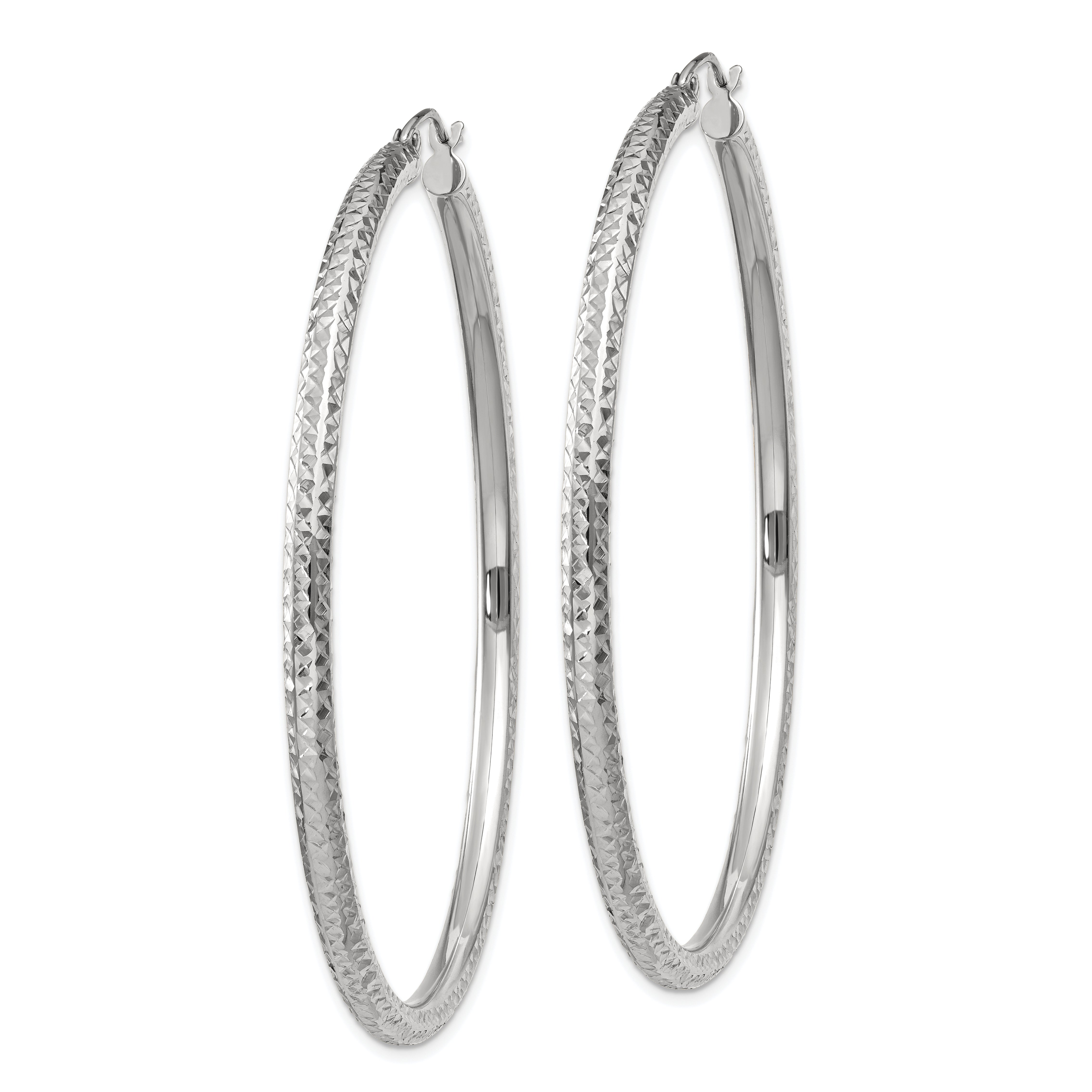10k White Gold Diamond-cut 3mm Round Hoop Earrings Secondary image