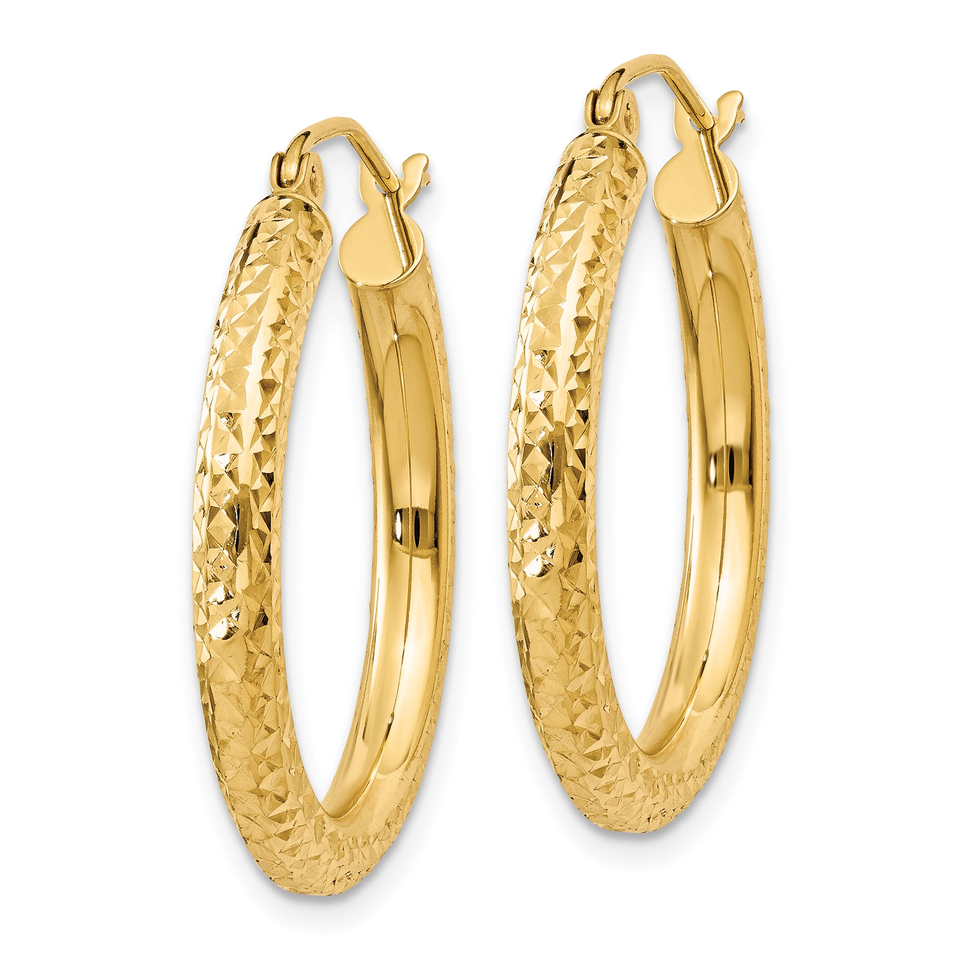 10k Diamond-cut 3mm Round Hoop Earrings Secondary image