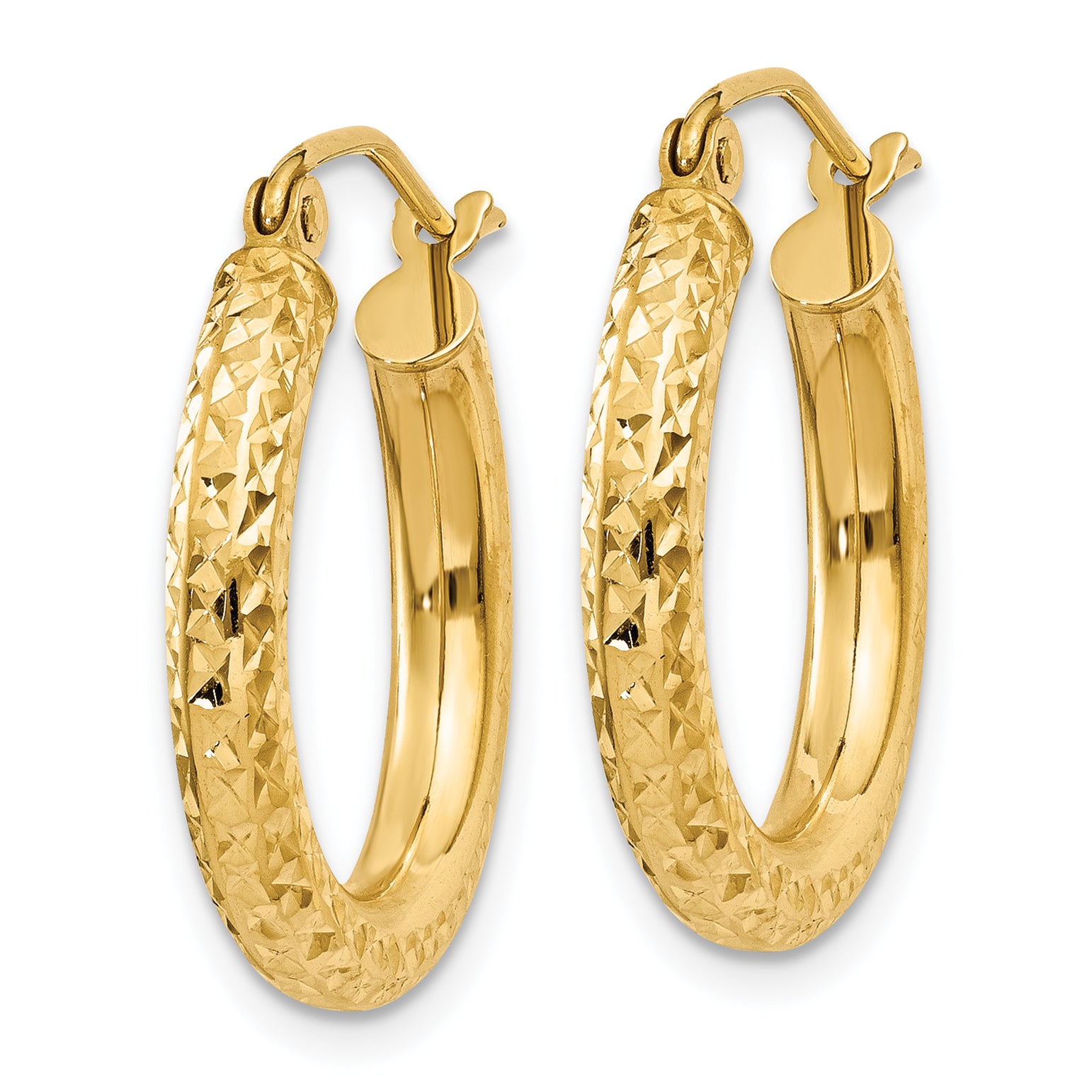 10k Diamond-cut 3mm Round Hoop Earrings Secondary image
