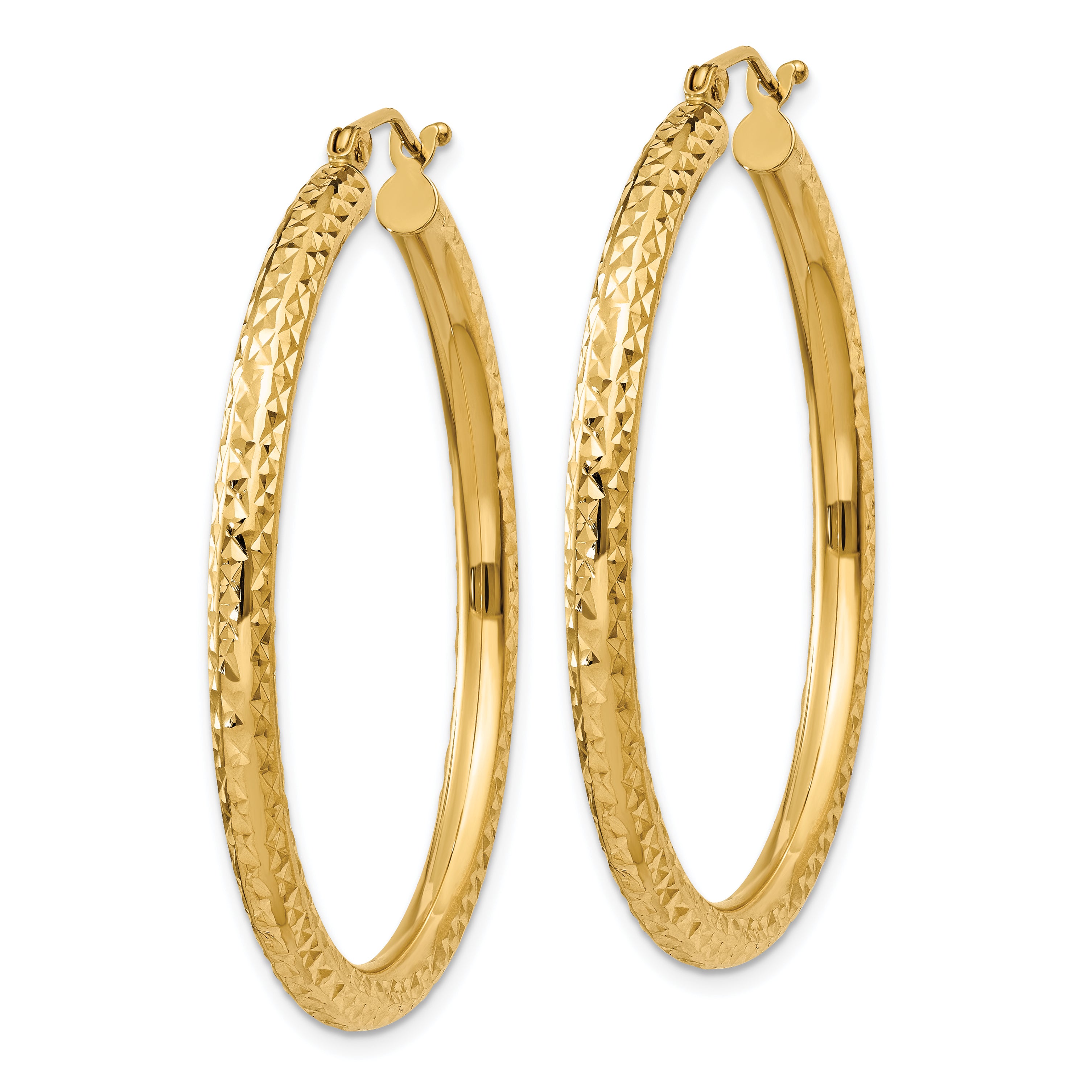 10k Diamond-cut 3mm Round Hoop Earrings Secondary image