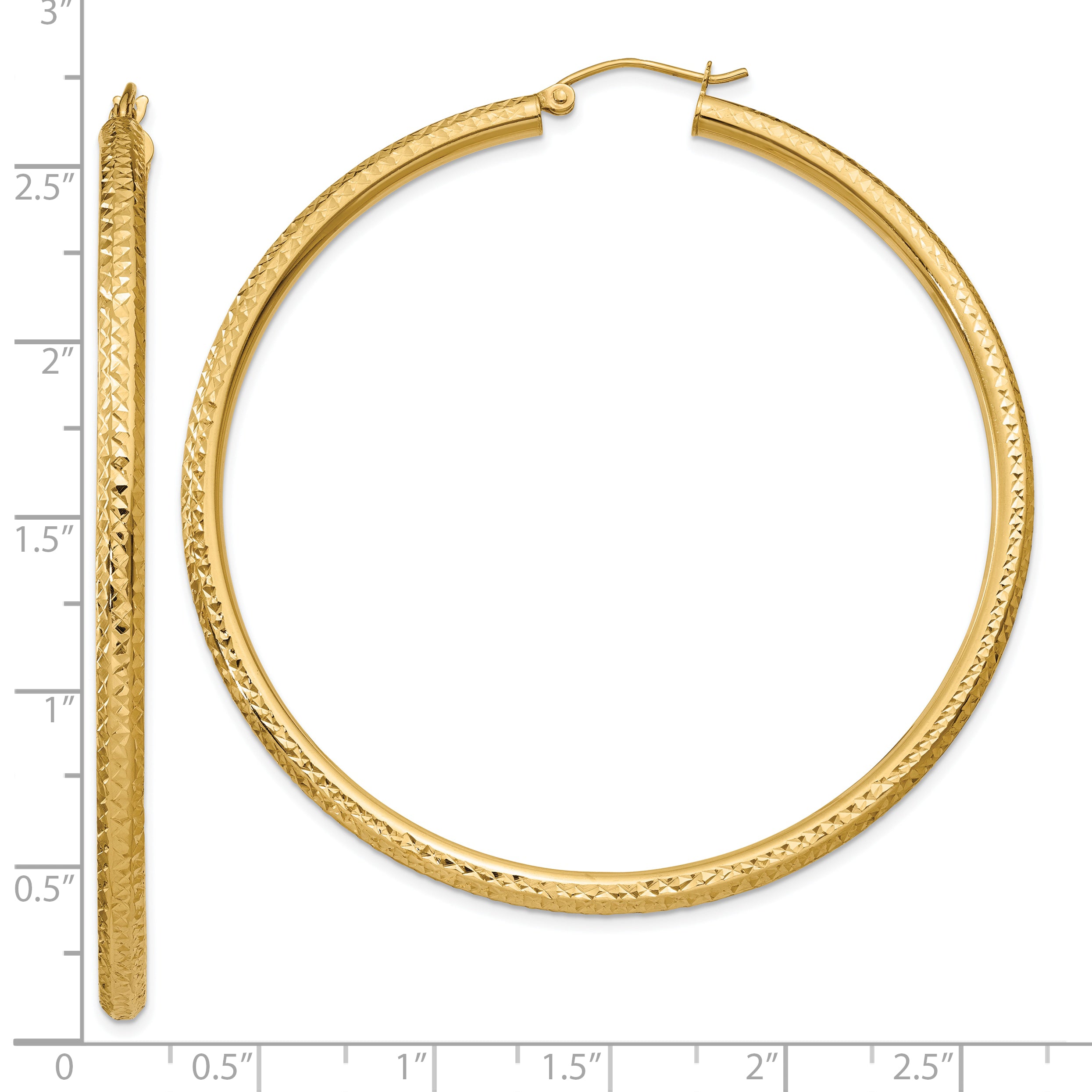 10k Diamond-cut 3mm Round Hoop Earrings