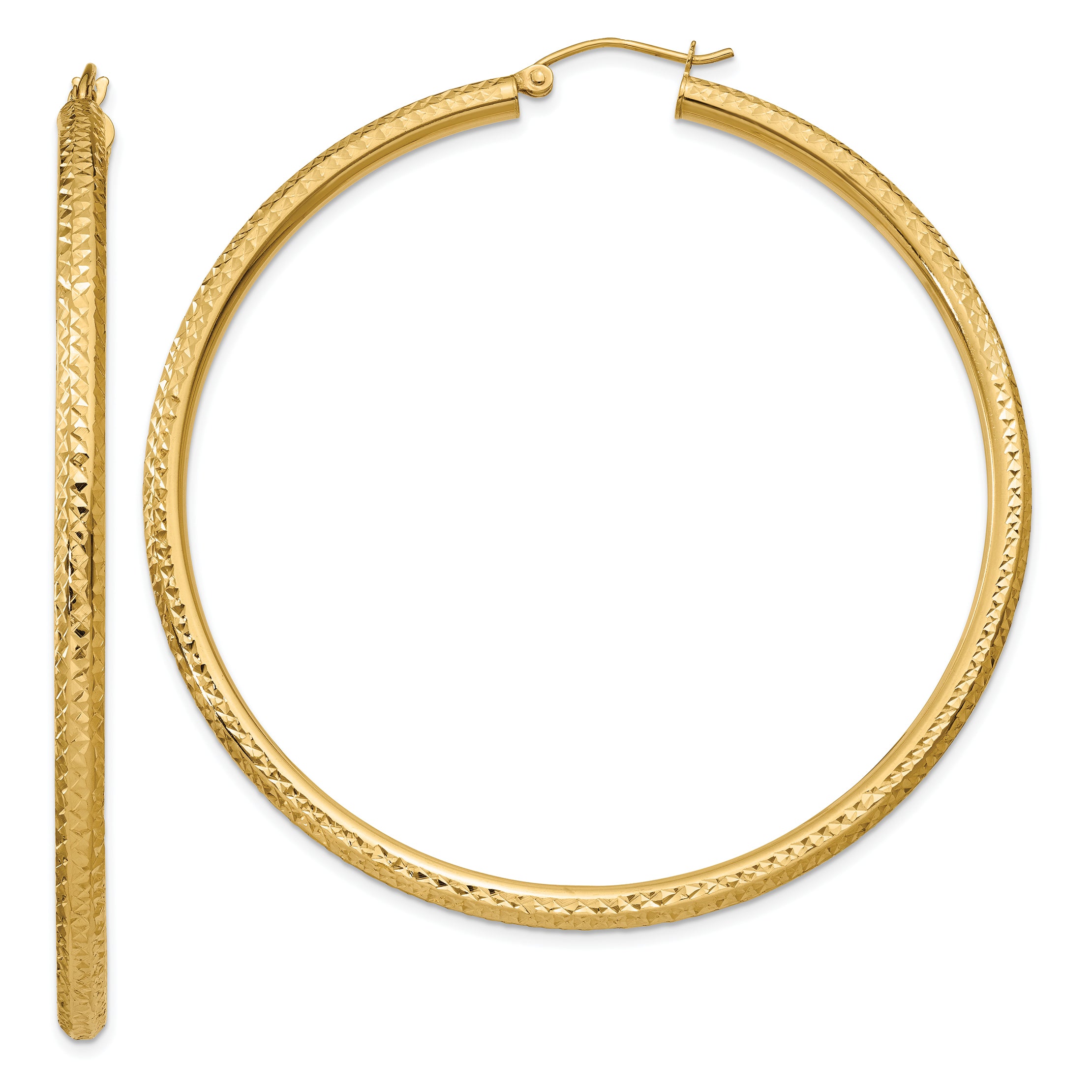 10k Diamond-cut 3mm Round Hoop Earrings Main image
