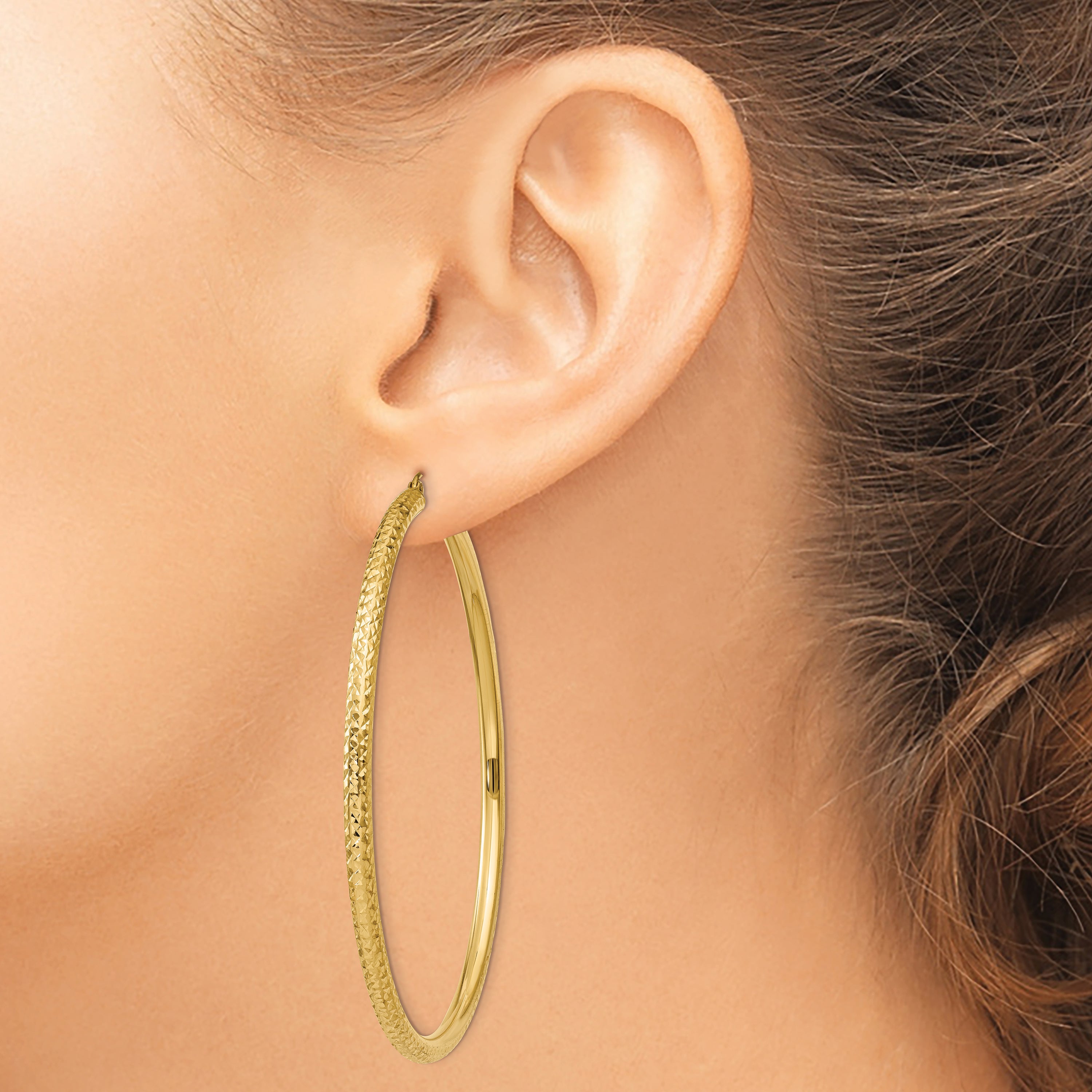 10k Diamond-cut 3mm Round Hoop Earrings