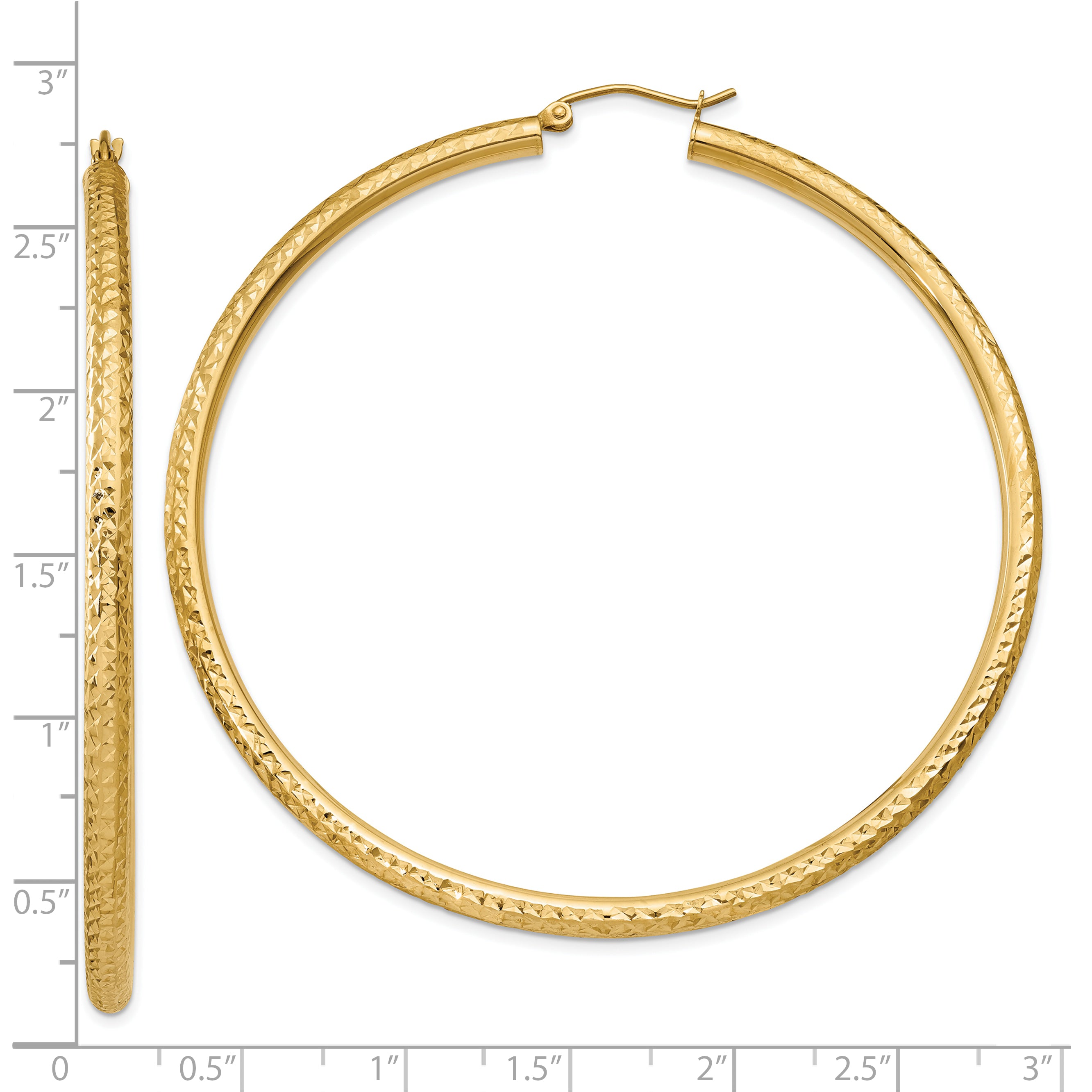 10k Diamond-cut 3mm Round Hoop Earrings