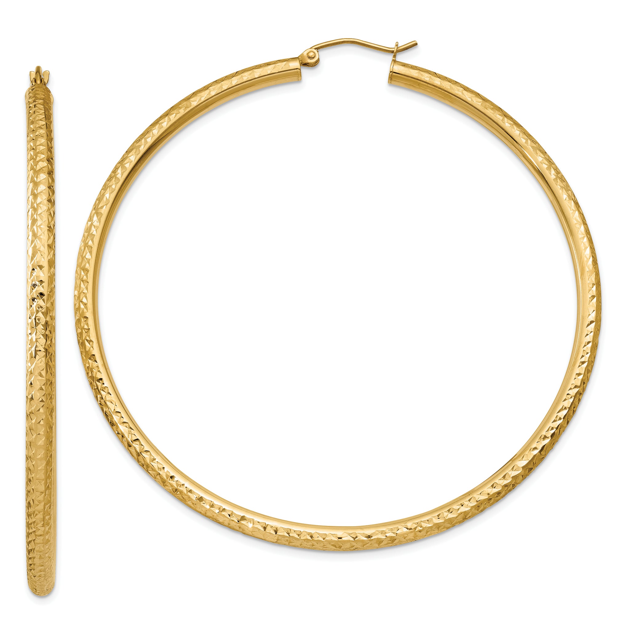 10k Diamond-cut 3mm Round Hoop Earrings Main image