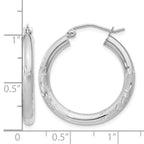 Round Hoop Earrings in 10K White Gold, 3x20mm Satin & Diamond-Cut - Sophia Jewelers