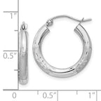 10k White Gold Satin & Diamond-cut 3mm Round Hoop Earrings