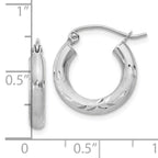 10k White Gold Satin & Diamond-cut 3mm Round Hoop Earrings