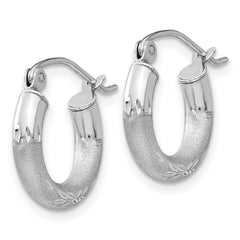10k White Gold Satin & Diamond-cut 3mm Round Hoop Earrings