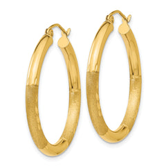 10k Satin & Diamond-cut 3mm Round Hoop Earrings