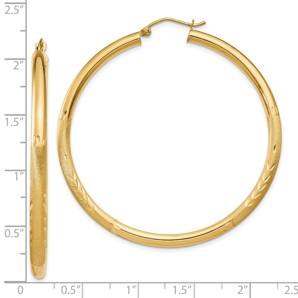 10k Satin & Diamond-cut 3mm Round Hoop Earrings