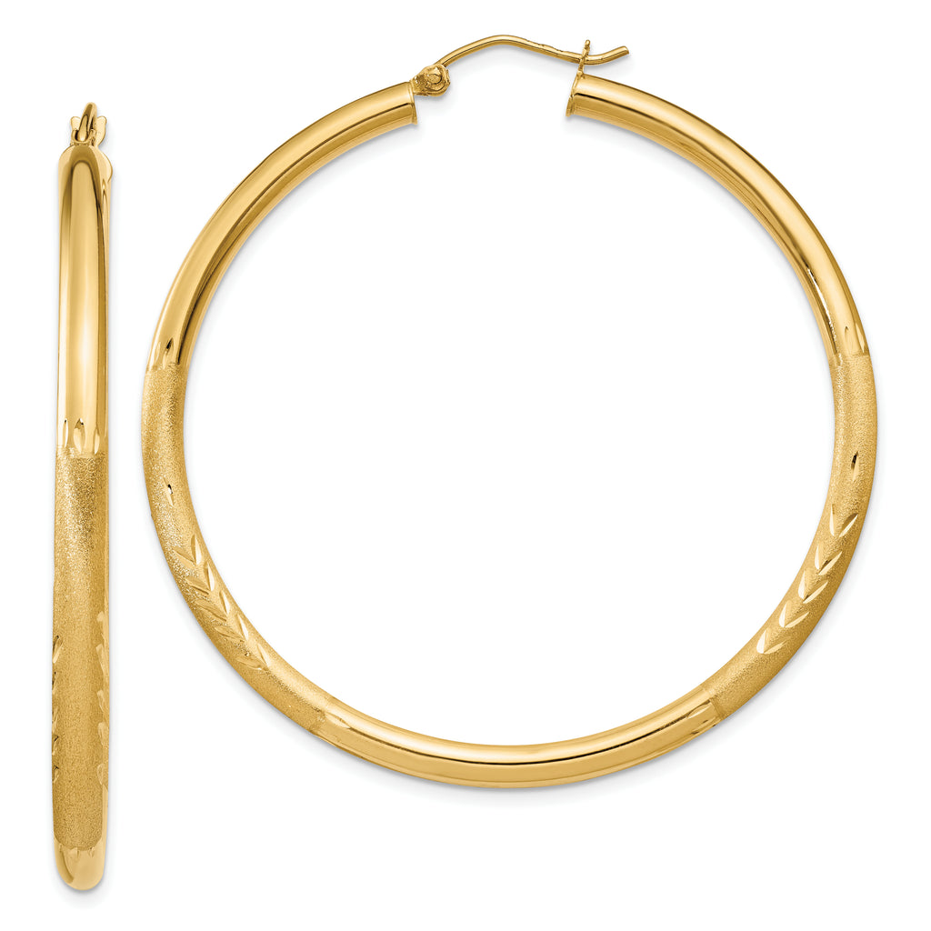 10k Satin & Diamond-cut 3mm Round Hoop Earrings