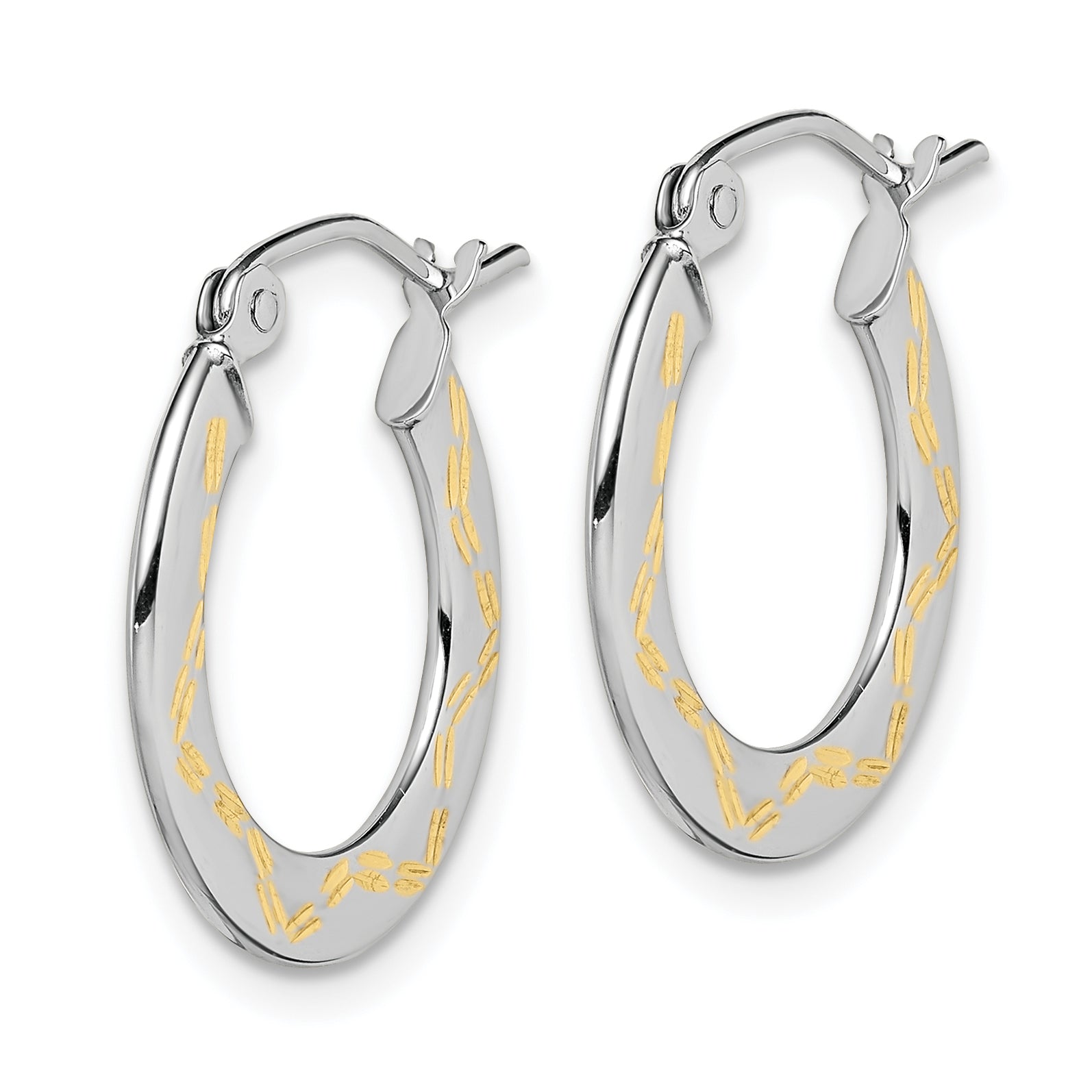 10K White Gold & Yellow Rhodium Diamond Cut Hoop Earrings Secondary image